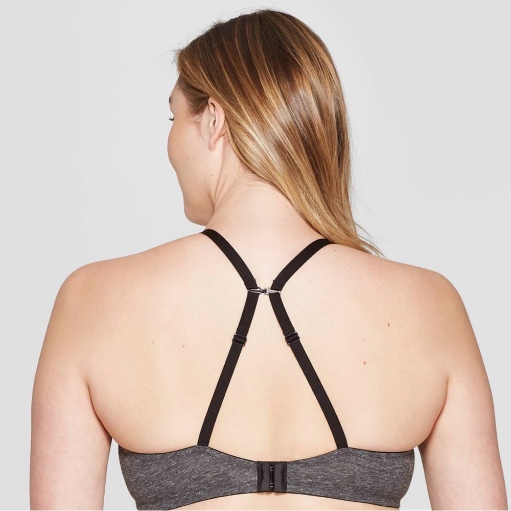 NWT Auden 38B Gray Bra Tshirt Every Day Wire free Wireless Comfy Cotton Lined - Picture 2 of 7